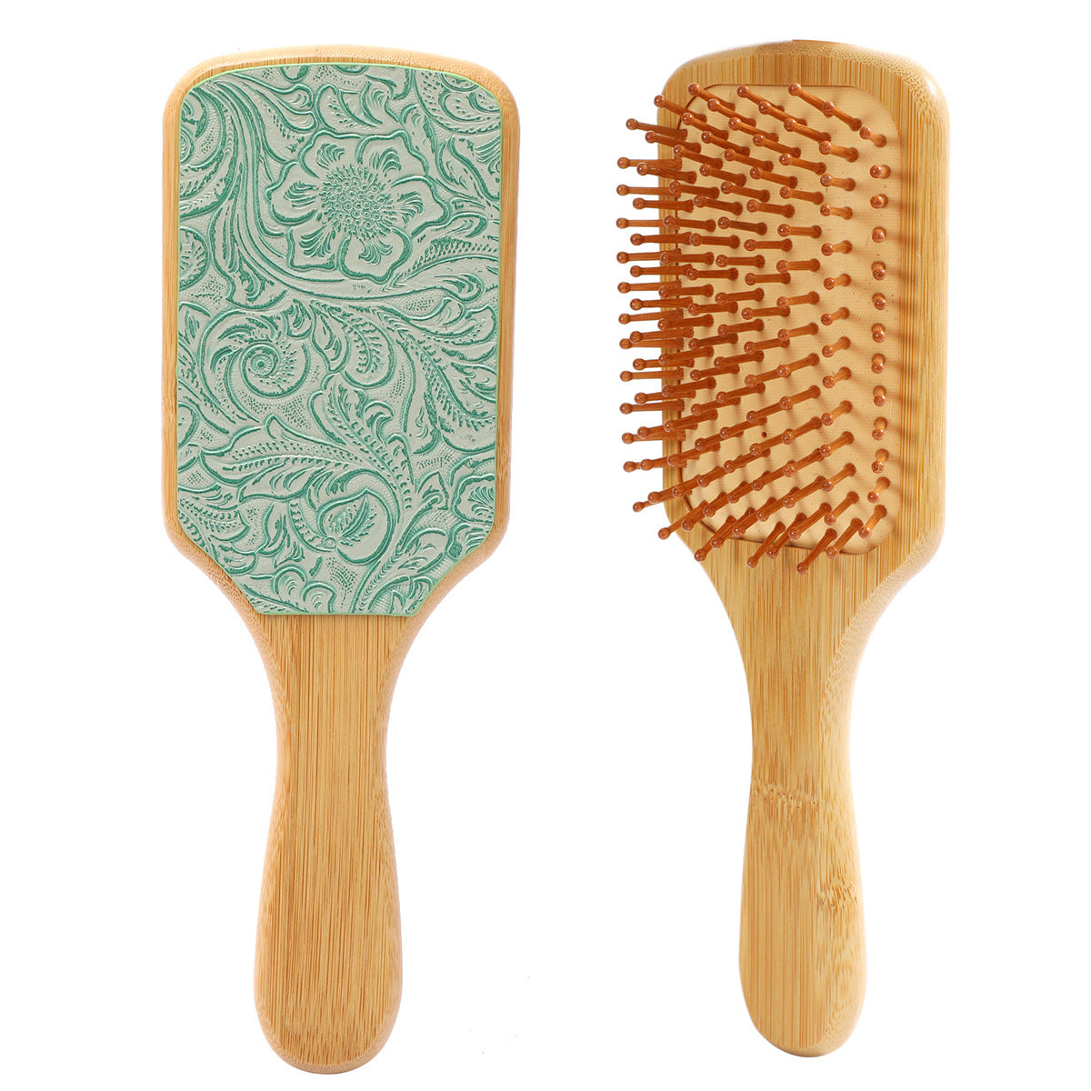 Wholesale Bamboo Real Leather Cow Retro Western Cowboy Style Air Cushion Comb Airbag Comb Meridian Massage Comb Hairdressing Comb